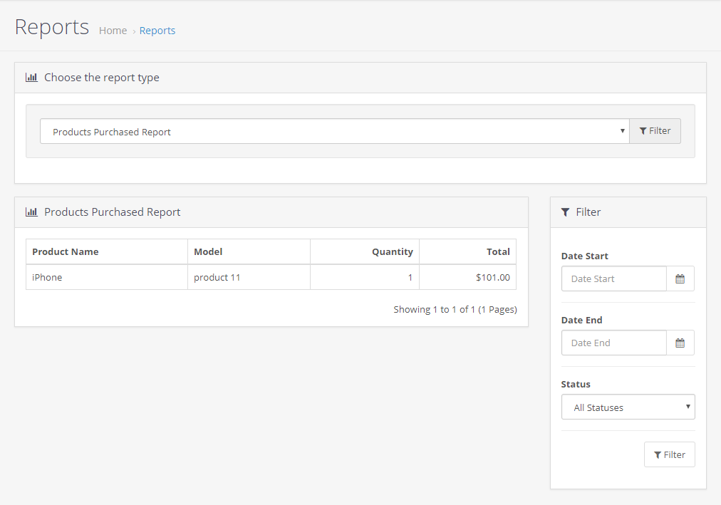 Admin Products Purchased Report