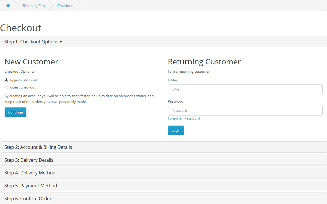 Return options. Customers OPENCART. Account Billing details. Meta checkout Cart attributes. Twitter create account steps.