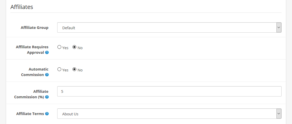 System Setting - Option Tag - Affilates